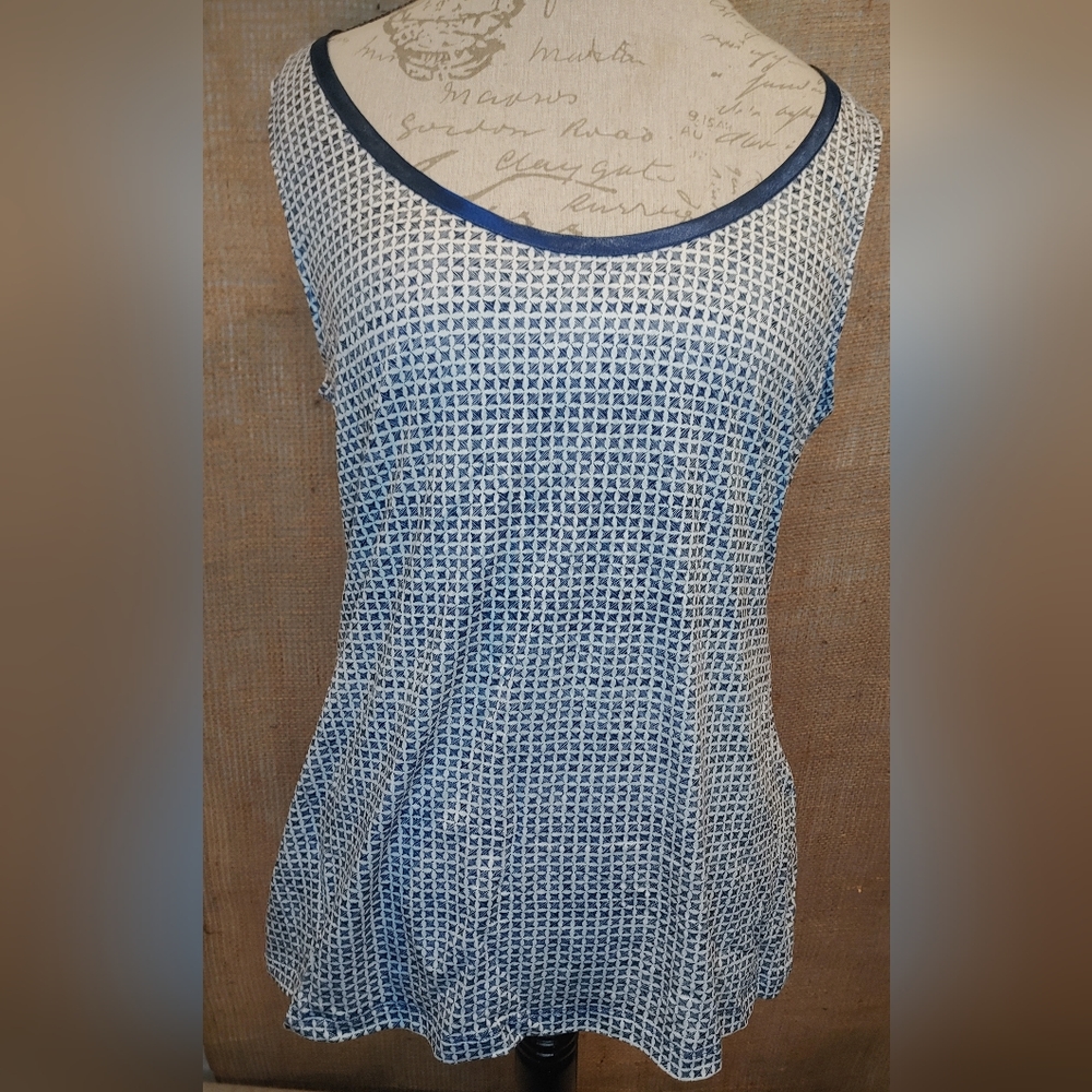 Banana Republic Luxe Blue/White Geometric Soft Tank Top Size XL NWT